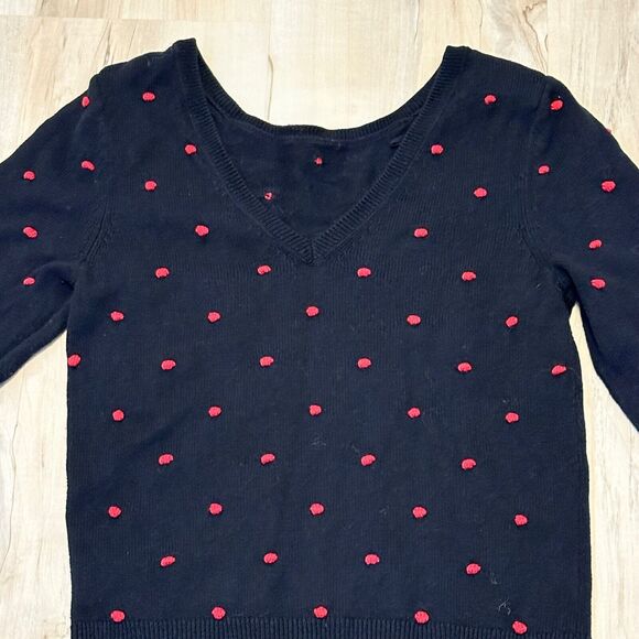 & Other Stories Women M Sweater Wool Cotton V-Back Polka Dots Red Black - Picture 3 of 7
